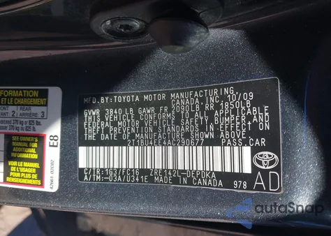 2010 Toyota Corolla Le z USA, uszkodzony, nr VIN 2T1BU4EE4AC290677